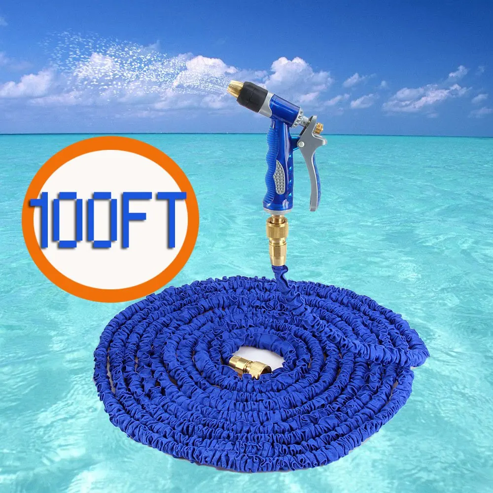 100FT Copper Spray Gun Expandable Magic Flexible Garden Hose Pipe