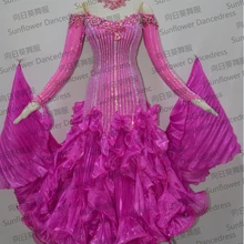 Платья для участия в конкурсах бального танца, гладкое платье, современный танцев; вальса; Танго; Танцы платье Танцы юбки, для девушек и женщин, мнется, с длинными рукавами, розовый, красный