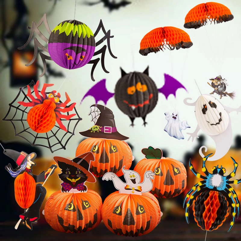 

Foldable Paper Lantern Witch Bar Terror Novelty Ghost pumpkin Spider Haunted House 1pc New Halloween Party Spooky