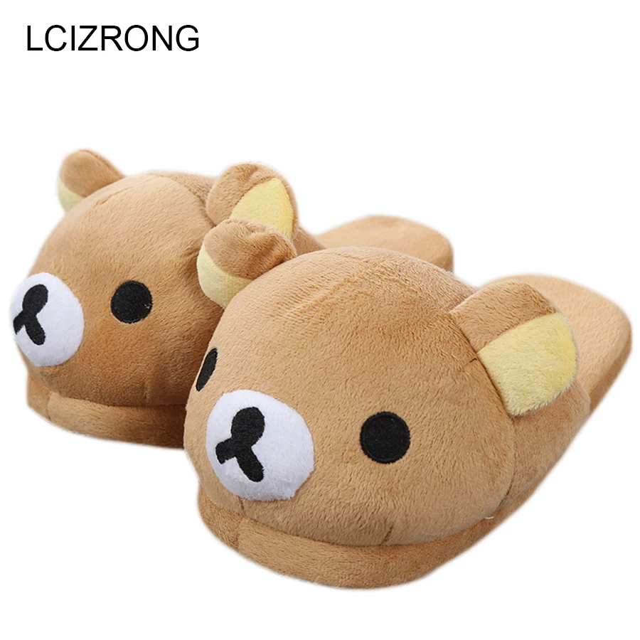 

Women Anime Cartoon Bear Slippers Lovers Warm Woman Slippers Winter Plush Home Floor Shoes House Slippers Children