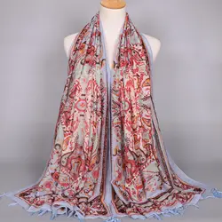 Красный цвет девушки Printe Кешью цветочный мода вискоза платки чешские хлопок мусульманских повязка на голову хиджаб шарфы/шарф 10 шт./лот
