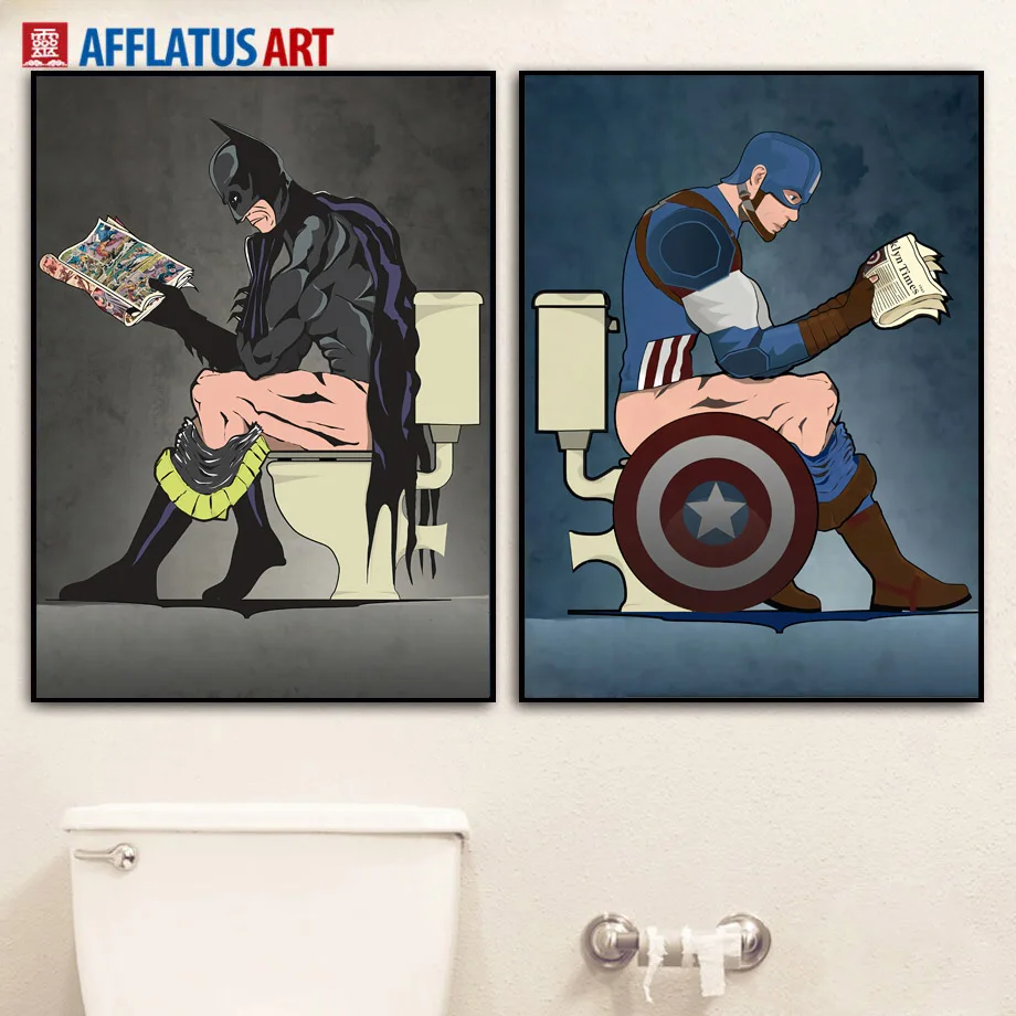 

Spoof Batman Shit Toilet Wall Art Canvas Painting Nordic Posters And Prints Superhero Wall Pictures For Bathroom Room Home Decor