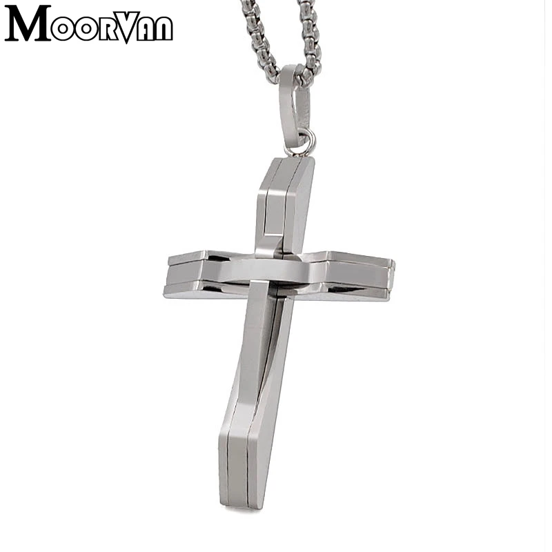 

Moorvan cross pendant necklace men's stainless steel crucifix jewelry women's necklaces punk fashion waves shaped 2018