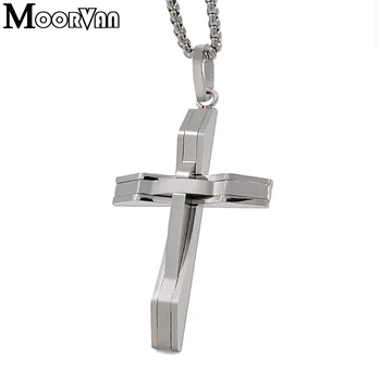 

Moorvan cross pendant necklace men's stainless steel crucifix jewelry women's necklaces punk fashion waves shaped