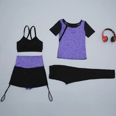 Женский комплект для фитнеса, йоги, спортивный костюм для женщин, леггинсы для бега, высокая эластичность, Женская дышащая футболка для упражнений, спортивный бюстгальтер для улицы - Цвет: Фиолетовый
