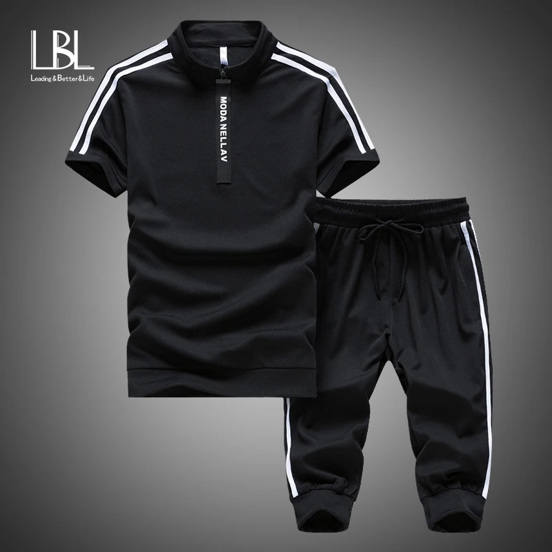 

Summer New Men's Sets T Shirts+Shorts Two Pieces Sets Casual Tracksuit 2019 Tide Brand Tshirt Suits Gyms Fitness Sportswears Set