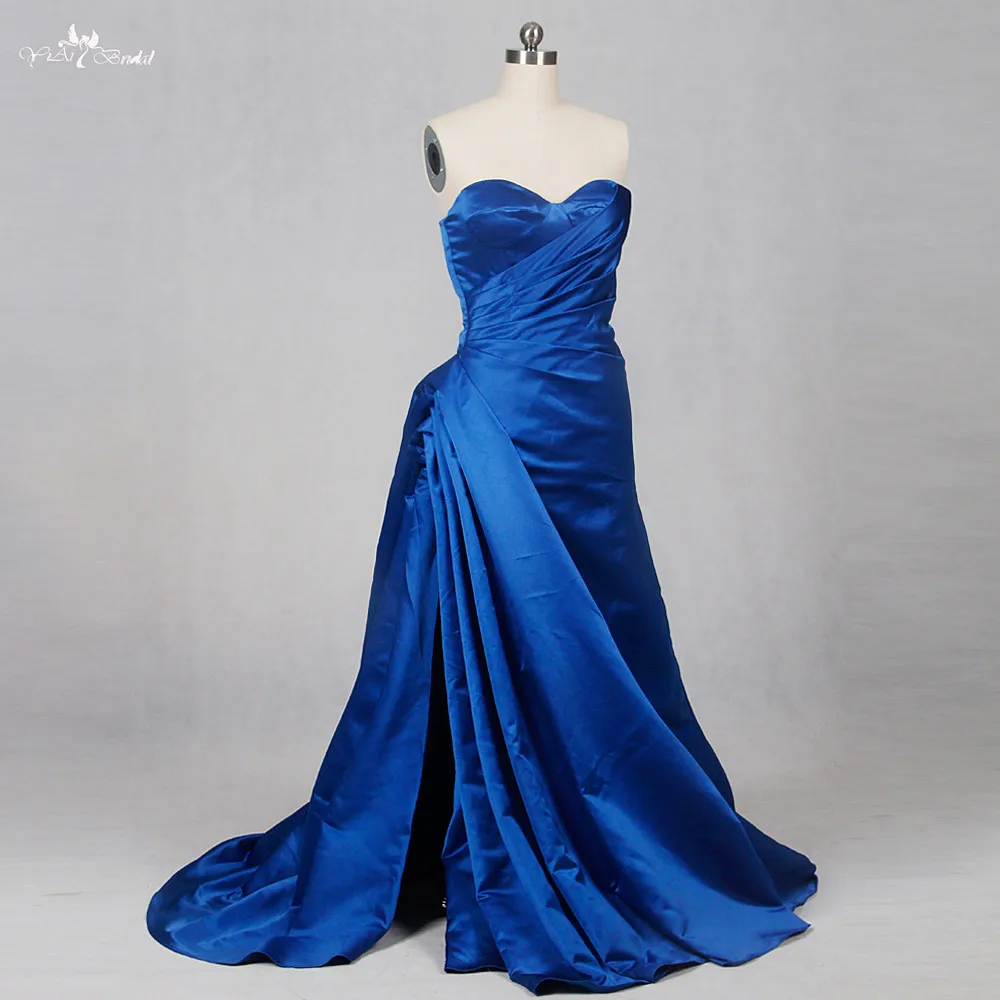 RSE795 High Slit Leg Simple Satin Royal Blue Wedding Gowns (1)