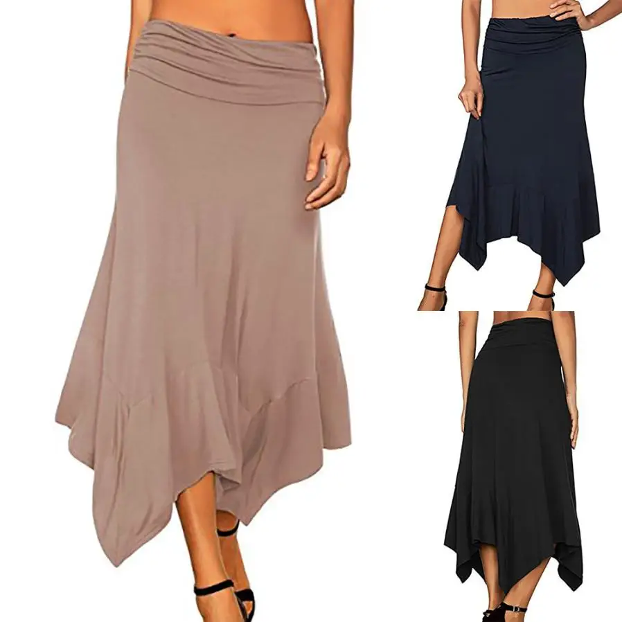 

FishSunDay Summer Women Solid Irregular hem Skirt High Waist Long Skirt beach dress 0712