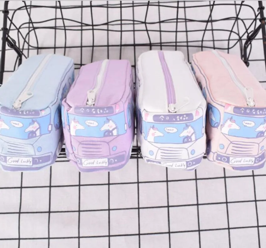 

1 Pcs Kawaii Big Pencil Case Bus Canvas Gift Estuches School Pencil Box Pencilcase Pencil Bag School Supplies Stationery