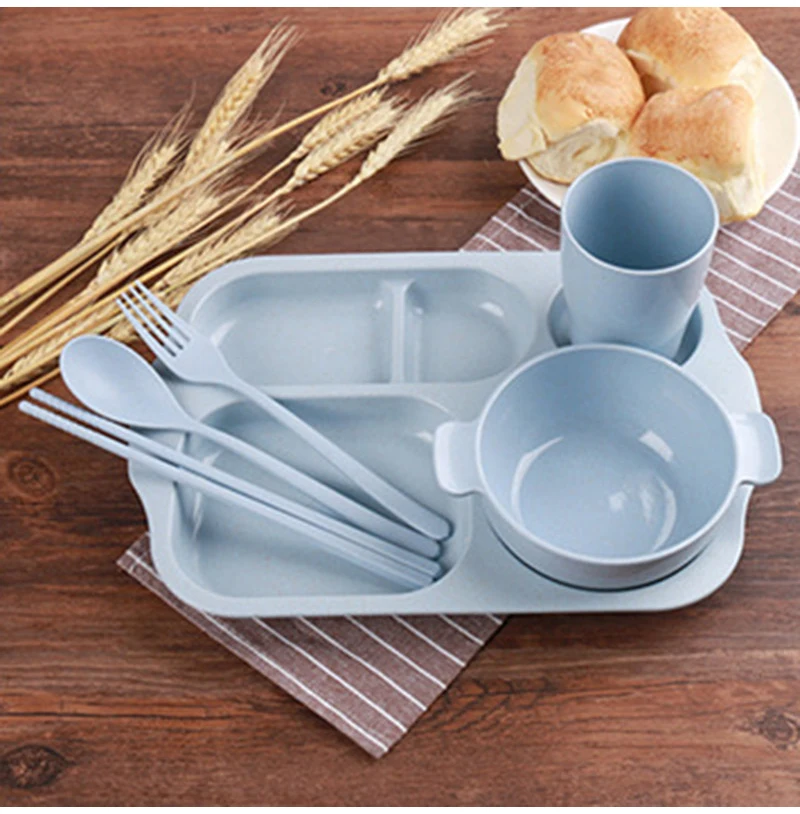 Conjunto de Placa de Alimentação Bandeja do Bebê Comida da Criança Pratos com Garfo Crianças Louça Trigo Palha Recipiente Colher Utensílios T0529 13 louça bandeja do bebê trigo palha recipiente