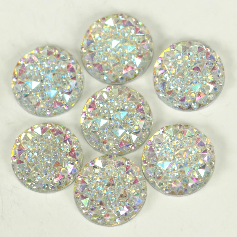 100pcs 14mm Crystal AB Colors Round Sew On Rhinestones Flatback Resin