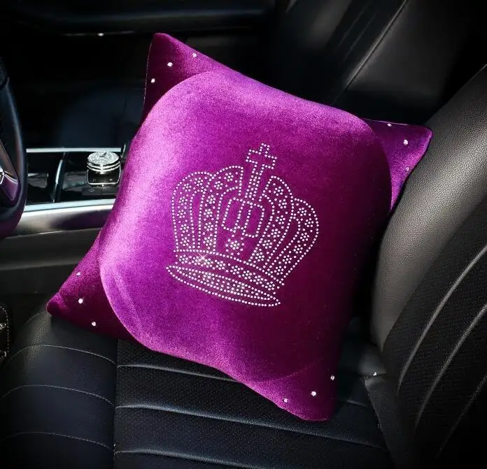 Фиолетовые алмазные хрустальные короны, аксессуары для автомобиля, плюшевые меховые автомобильные чехлы на руль, подголовник, ремень безопасности, крышка переключения передач - Название цвета: support pillow 1pcs