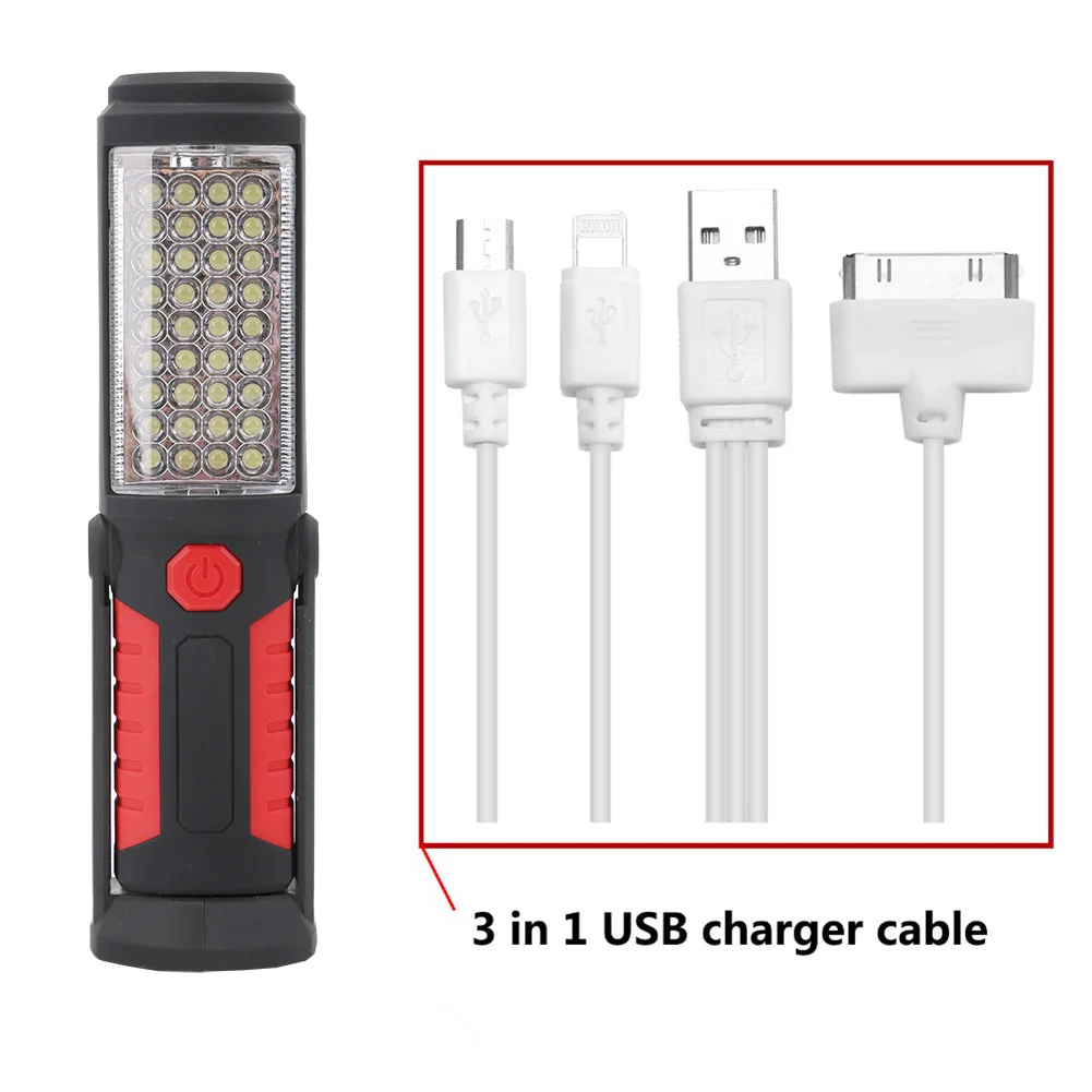 36+5LED COB LED Work light USB Rechargeable Flashlight Torch Lantern Camping Work Lamp Built-in Battery Magnet Hook