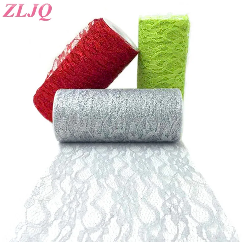 

ZLJQ 6'' X 10 Yards Gray Red Lace Tulle Roll Net Chair Sash Bow Sparkling Wedding Table Sash Decoration Birthday Party supplies