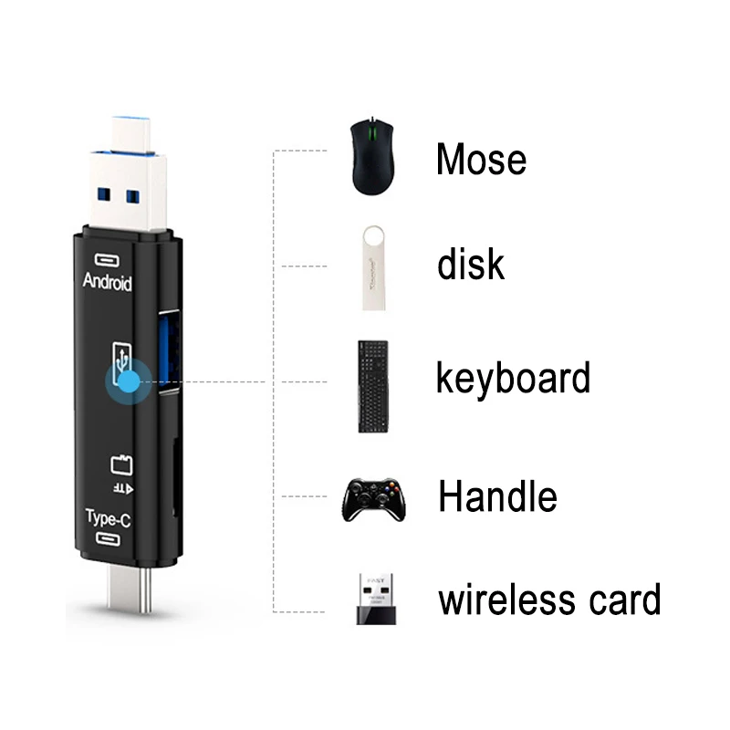 5 IN 1 TF Card Memory Adapter 3.0 For SD Card Reader Adapter For Flash Drive Multi OTG Reader For Android Type-c USB port
