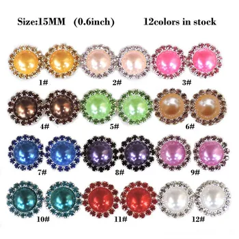 

15MM Colorful Round Rhinestone Peal Button Flat Back For flower center embellishment 120pcs RMB018-2
