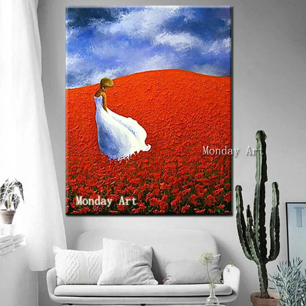 Hand-Painted-Thick-Oil-Flower-Girl-Landscape-Canvas-Oil-Painting-Abstrac-Wall-Art-Picture-Living-Room (2)