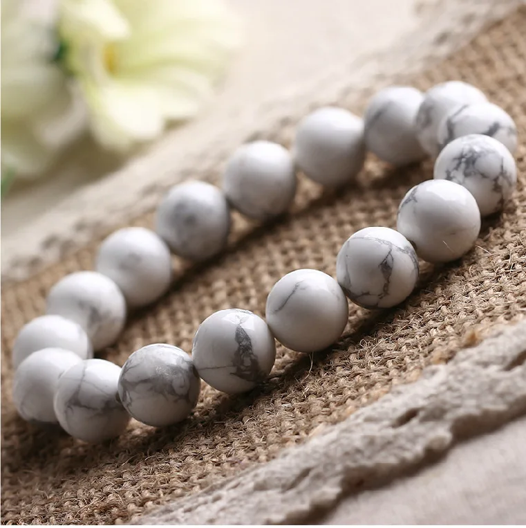 Natural White Howlite Stone Bead Bracelets Men and Women Girls Stone Bracelet