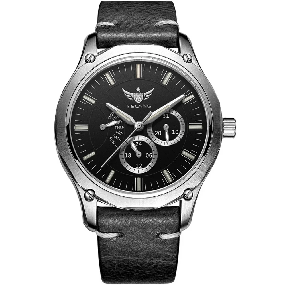 YELANG Тритий часы для Для мужчин кварцевые часы T100 световой кожаный ремешок обратного хода Водонепроницаемый Спортивные Наручные Часы Montre Relogios V1027