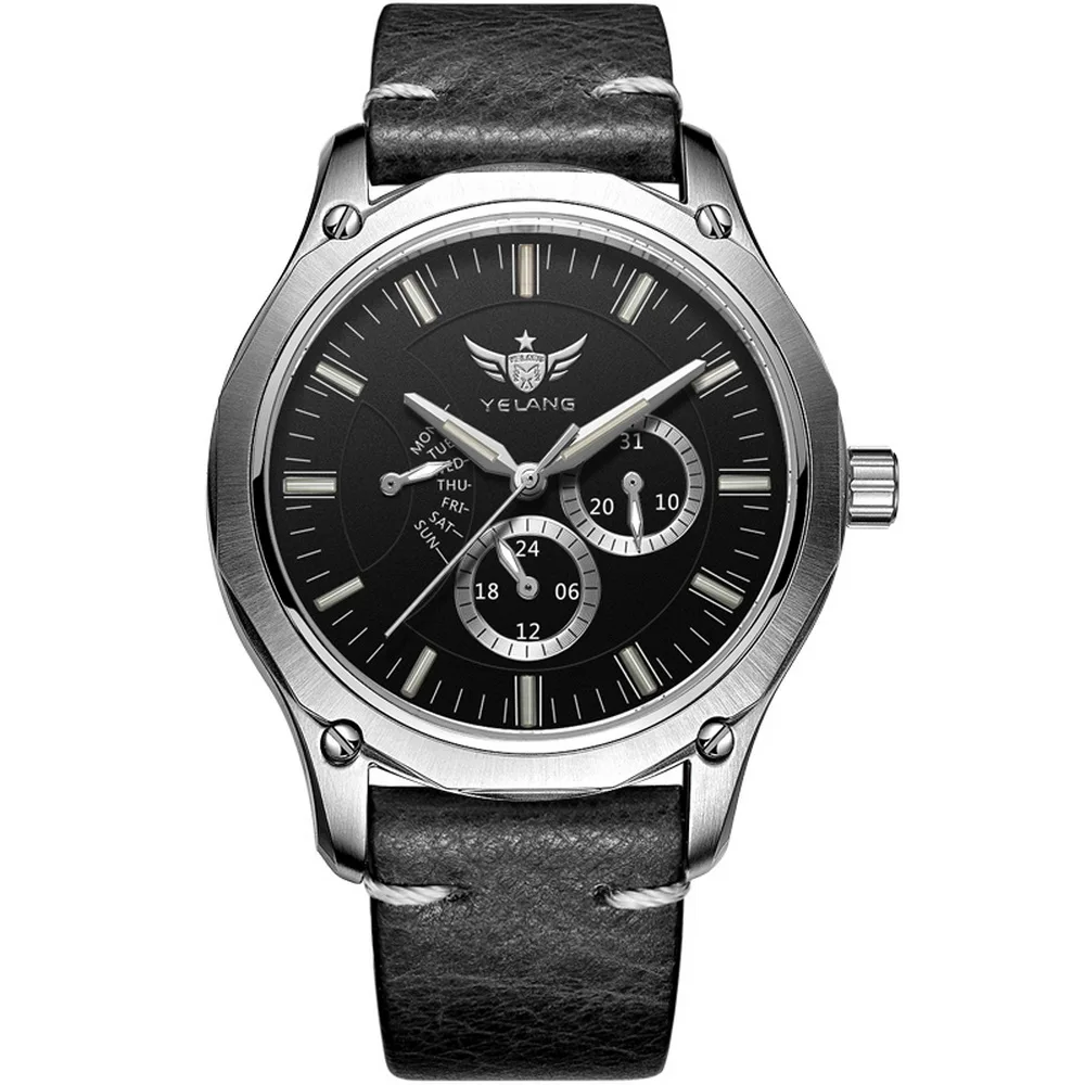 Часы YELANG Tritium для мужчин кварцевые часы T100 светящийся кожаный ремешок Flyback