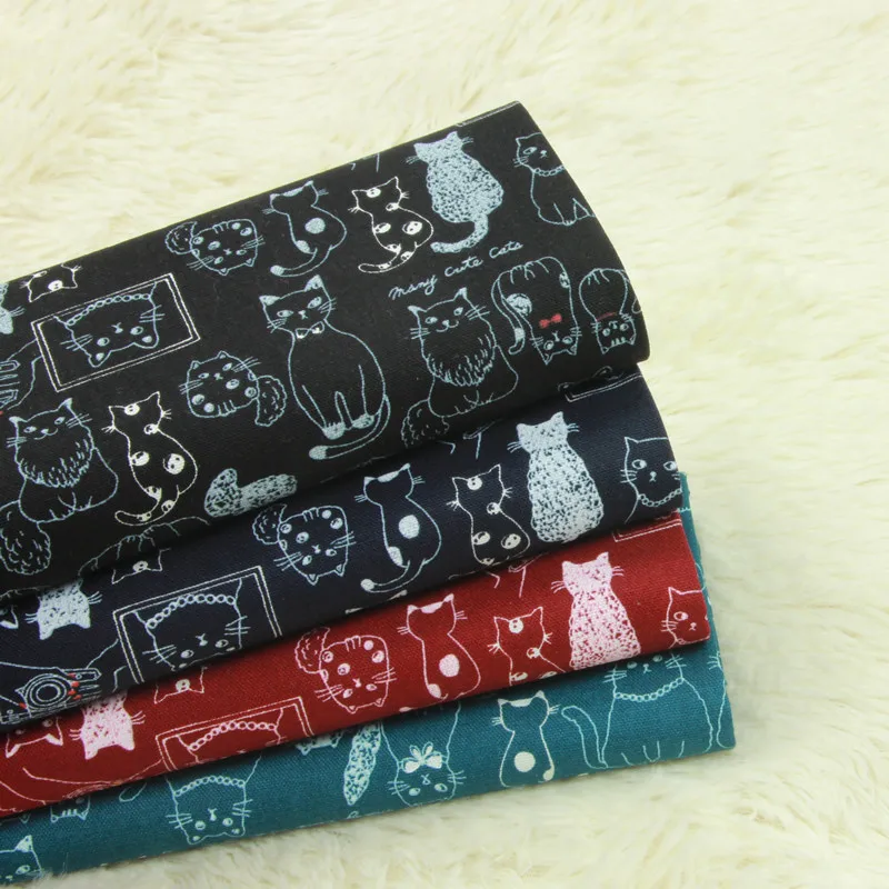

half yard thicken cotton fabric with cartoon cat print, handmade DIY patchwork bag garment dress cloth 100% cotton B32