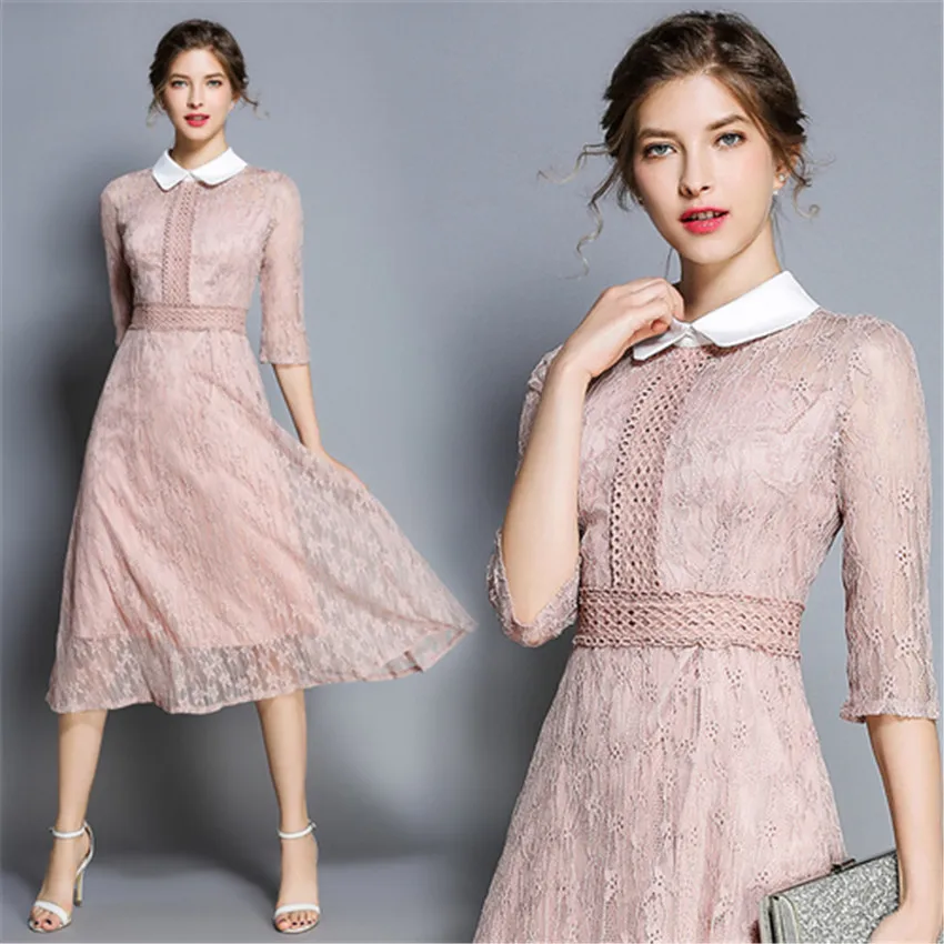 

2019 Fashion Women Elegant Sweet Hallow Out office Lace Dress A-Line Sexy Party Princess Slim Summer Dresses Vestidos robe femme