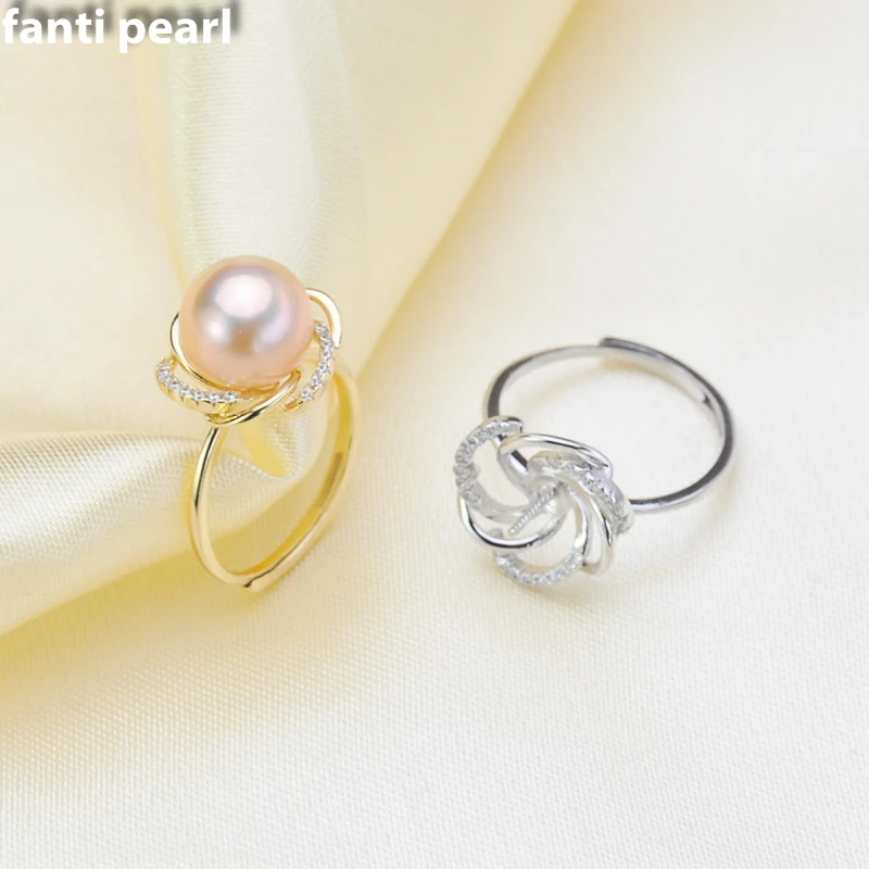 

DIY Pearl Ring 925 silver Accessories Natural freshwater Pearl rings s925 Sterling Silver ring 9-11mm adjustable