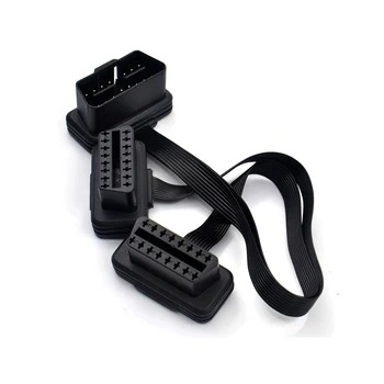 

Flat+Thin 16Pin OBD 2 Extender OBD2 16 Pin ELM327 Male To Dual Female Y Splitter Elbow OBDII Extension Connector Cable