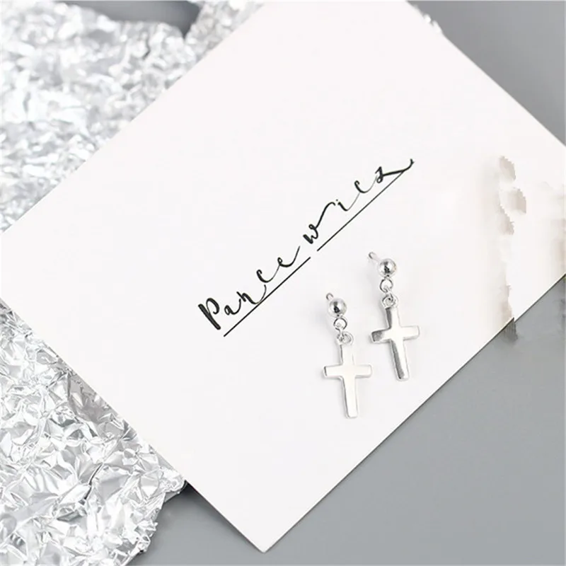 

simple 100% handmade cross 92.5 sterling silver drop white earrings, fine jewellery for women