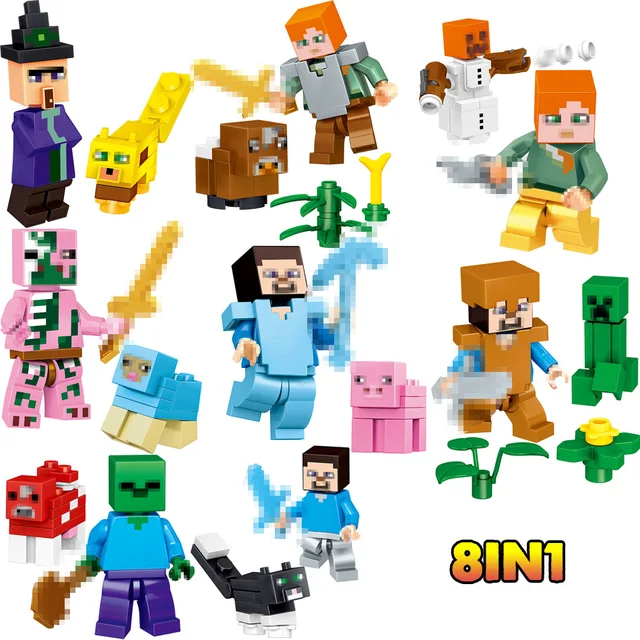 Cheap My World Blocks Compatible LegoINGLYS Minecrafted Role Zombie Mini Action Figures Set Bricks Enlightening Fun Toys For Children