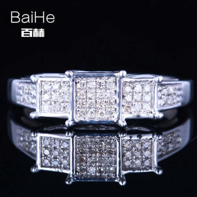 BAIHE Solid 14 K белое золото(AU585) 0.2CT сертифицированные H/SI круглые ограненные настоящие бриллианты свадебные женские модные ювелирные изделия кольцо