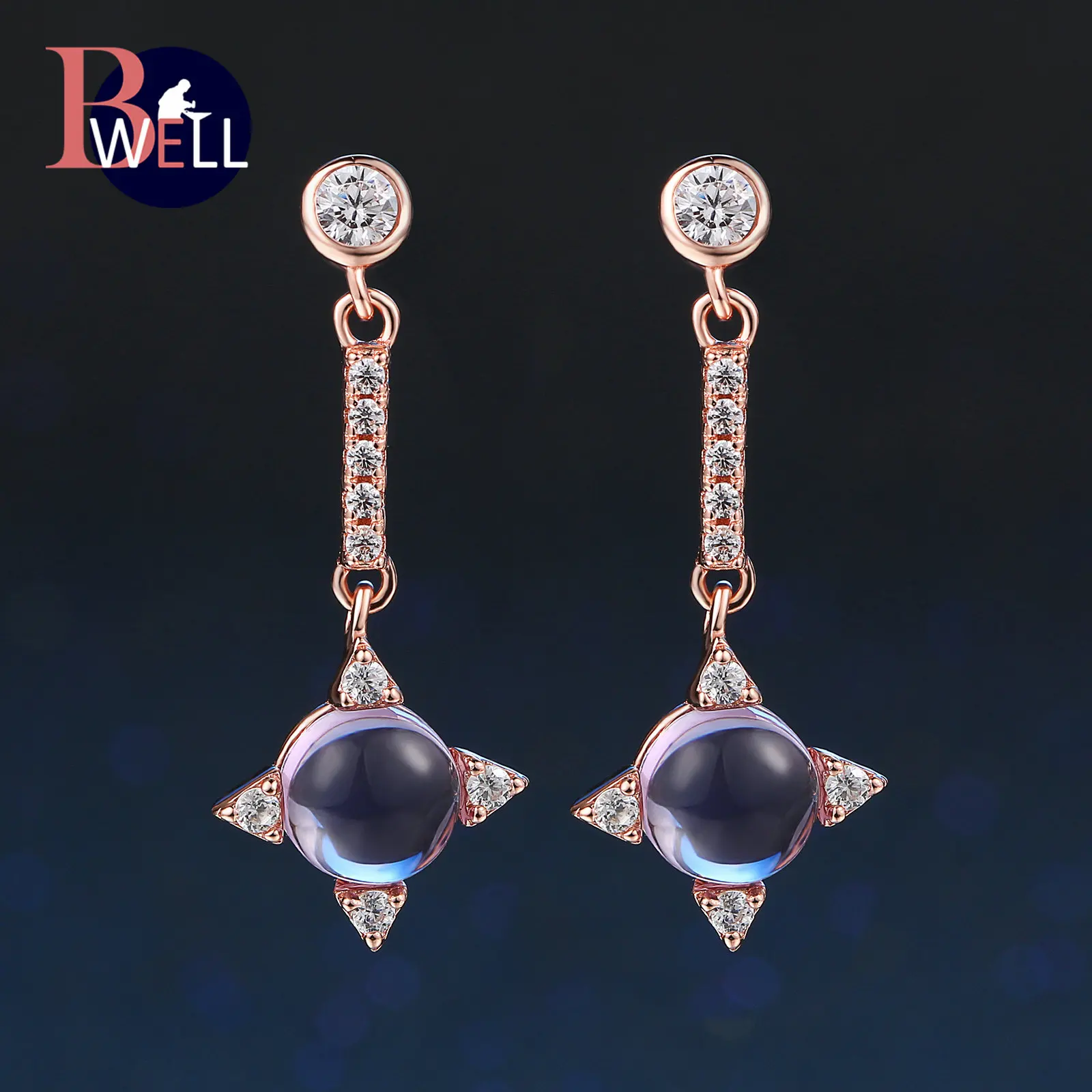 

Bwell Natrual Gemstone Amethyst Drop/Dangle Star Earrings 925 Sterling Silver White Gold Plated Fine Jewelry For Women BWEI002
