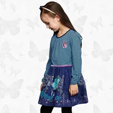 В полоску платье с длинными рукавами для девочек Весна и осень шить вышивка детское платье принцессы из хлопка; платье для малышки