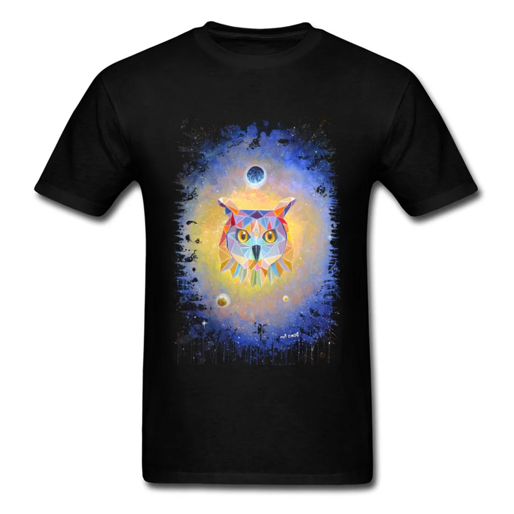 Geometric owl Men's 2018 New Cool Tops Shirt O-Neck Labor Day Pure Cotton Tshirts Birthday Short Sleeve Tops & Tees Geometric owl black