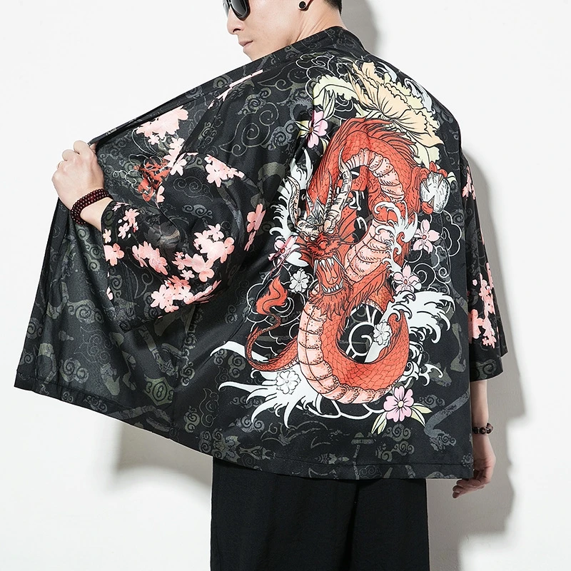 

Kimono Men Black Japanese Kimono Men Samurai Costume Male Yukata Haori Japanese Streetwear Clothing Mens Kimono Jacket DD001