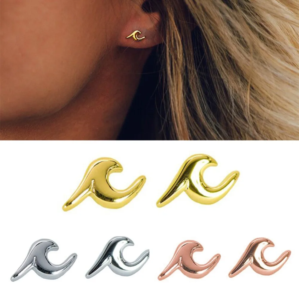 

Brand New Trend Gold Silver Rosegold Wave Stud Earrings For Women Fashion Earring #273442