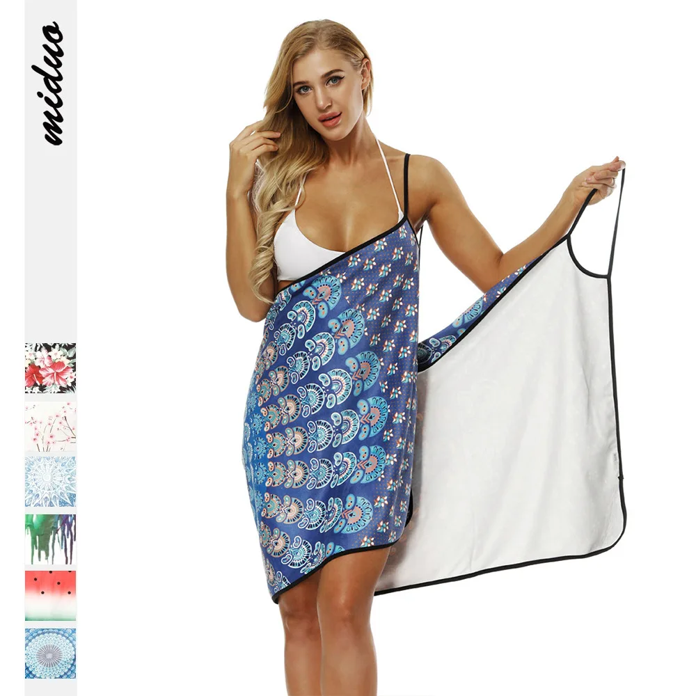 

2019 New Digital printing women's sexy sling bath skirt quick-drying multi-purpose large bathrobe beach towel towel tide