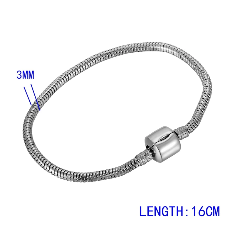 New Trendy Stainless Steel Round Snake Chain Bracelets Activity Buckle European Style Ladies Bracelet Women Jewelry Gift Party - Окраска металла: 16cm