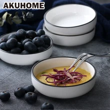 European Style Ceramic Beef Dishes Simple and Creative Salad Plates Black Stripe China Bone Kitchen Sauce Dish Akuhome