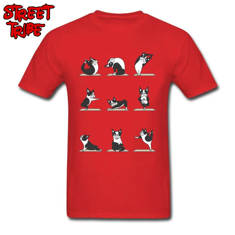 NormalSummer Short Sleeve Tops Shirts Lovers Day On Sale O Neck Pure Cotton Tops Shirts Men Top T-shirts Boston Terriers Yoga Boston Terriers Yoga red