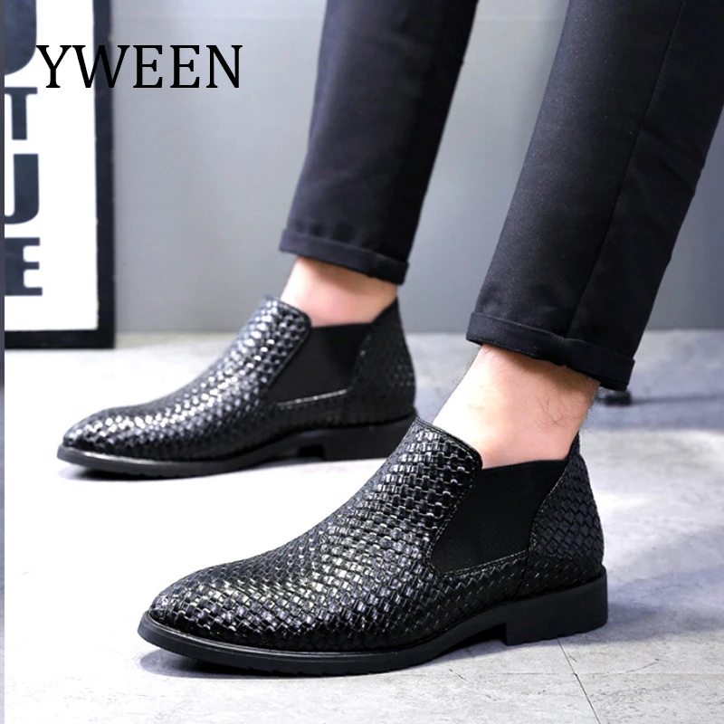 Achat YWEEN Hommes Chelsea Bottes Classique De Mode En Cuir Bottes Hommes Tricoté À La Main Chaussures Grand Style Hommes Chaussures Grande Taille Chaussures 38 48