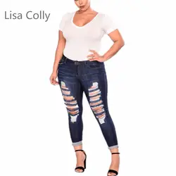Лиза colly новый тонкий стрейч Высокая Талия обтягивающие джинсы Для женщин отверстие синий карандаш Брюки для девочек Для женщин Джинсы для
