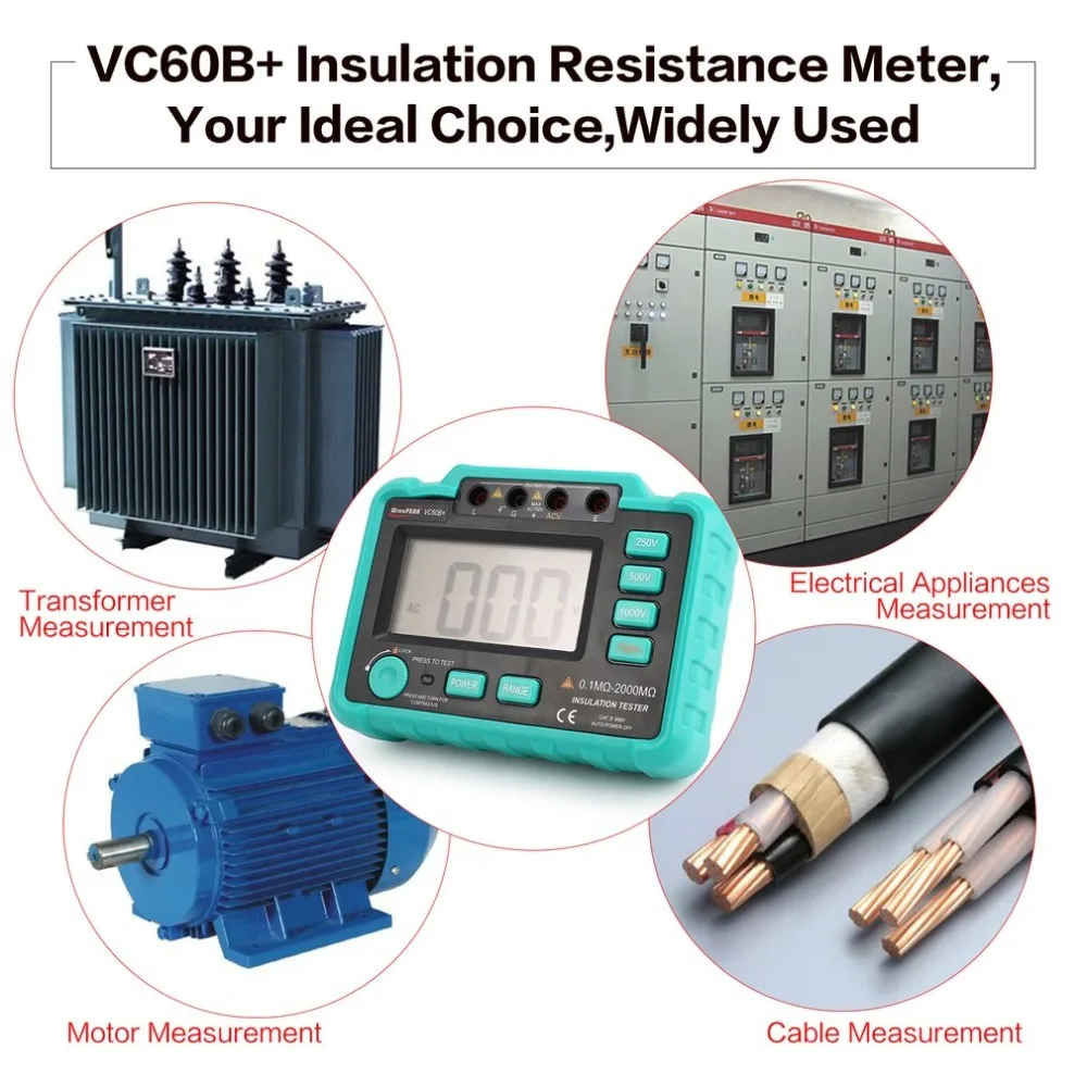 VC60B+ 1000 V Цифровой Автоматический диапазон изоляции тестер сопротивления Мегаомметр мегомметром высоковольтный светодиод индикация 1999 отсчетов