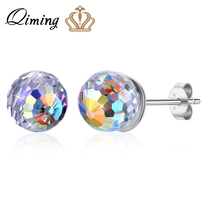 QIMING красочные серьги с шариками женские серебряные винтажные Ретро ювелирные аксессуары Циркон Модные женские серьги-гвоздики