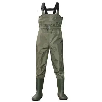 Outdoor breathable chest pocket long wading pants camo waterproof PVC men women fishing wader boots shoes jumpsuit trousers