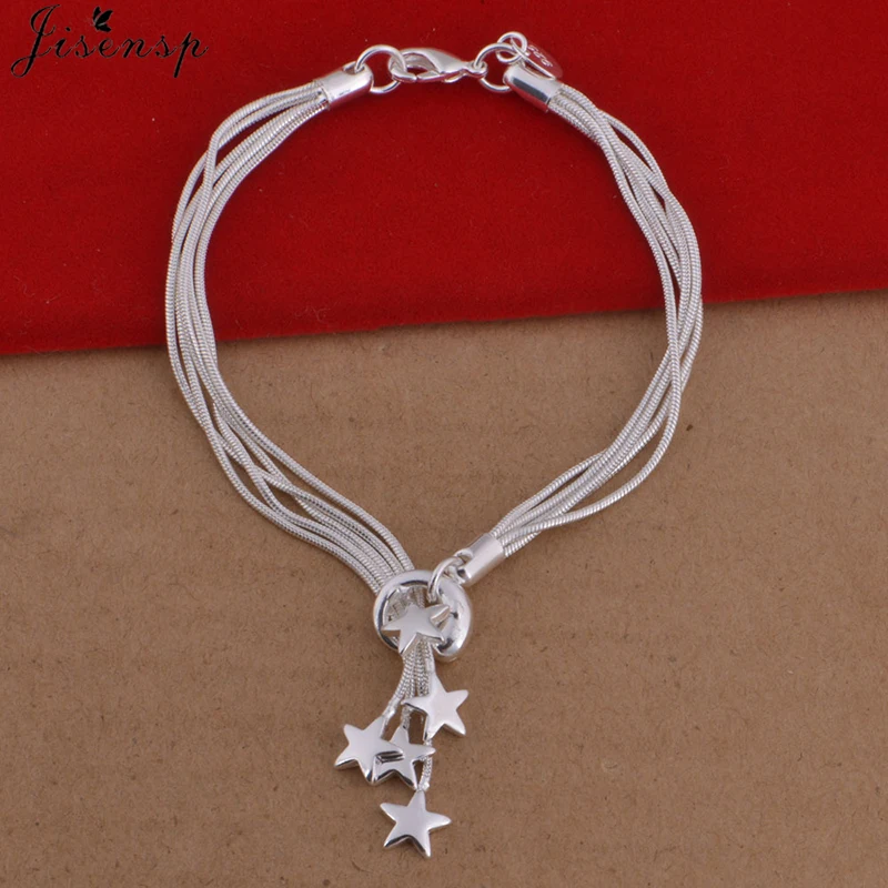 

Jisensp 925 Silver Stars Charm Bracelet Trendy Solid Little Stars Bracelet Fashion Jewelry for Women Girls Birthday Gift 2019