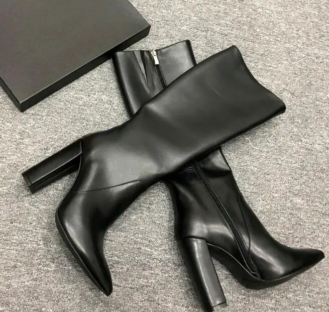 Черные сапоги до колена из натуральной кожи; женская обувь по индивидуальному заказу - Цвет: Черный