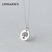 AMOURJOUX 925 стерлингового серебра круглая жизнь дерева кулон ожерелье для женщин стерлингового серебра-ювелирная цепочка