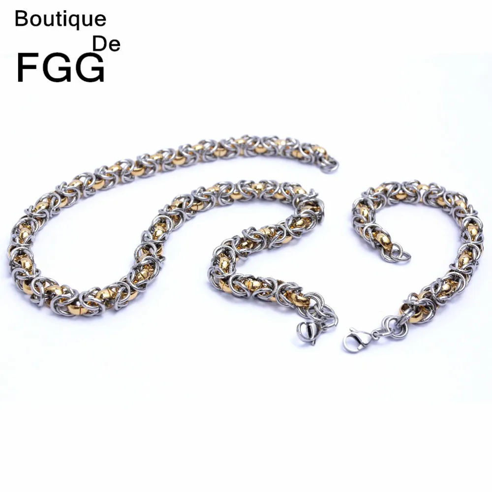 

7/9mm Fashion Jewelry Set Mens Party Gift Gold Silver Plated Necklaces Bracelets Set 316L Stainless Steel Set Necklace Bracelet