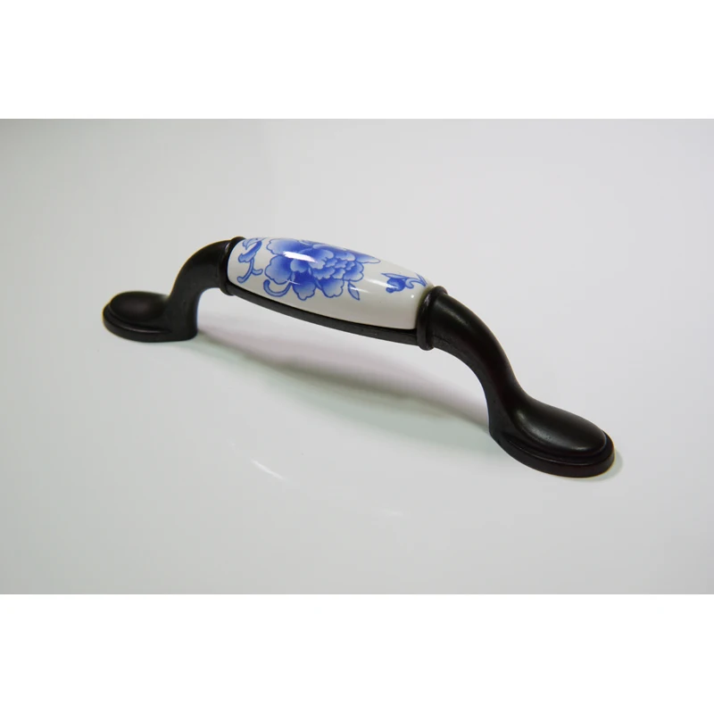

Wholesale 10pcs lot white-blue flower porcelain furniture handle,kitchen door handles and knobs,kitchen handles 96mm